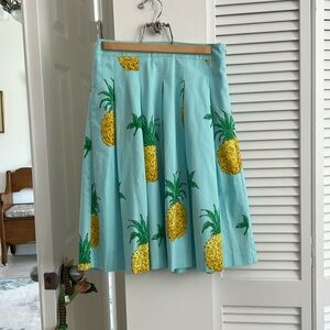 Talbots Blue Skirt with Yellow Pineapple Print